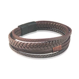 Brown Leather Bracelet Stainless Steel Magnet Bangle Men's Punk Christmas