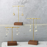 Golden T/L Bar Walnut Wood Earrings Display Stand