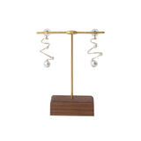 Golden T/L Bar Walnut Wood Earrings Display Stand