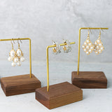 Golden T/L Bar Walnut Wood Earrings Display Stand