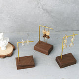 Golden T/L Bar Walnut Wood Earrings Display Stand