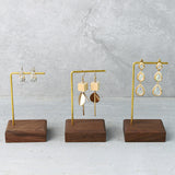 Golden T/L Bar Walnut Wood Earrings Display Stand
