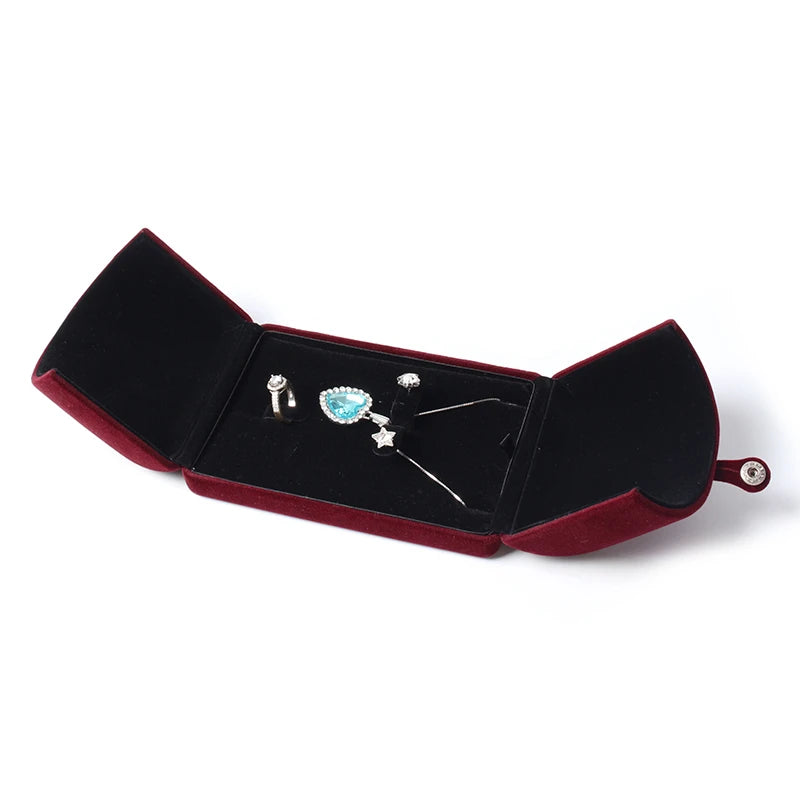 Brown Velvet Covered Button Jewelry Set Box for Women