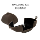Brown Velvet Jewelry Storage Box Double Opening Snap Button Ring Display Box