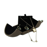 Brown Velvet Jewelry Storage Box Double Opening Snap Button Ring Display Box