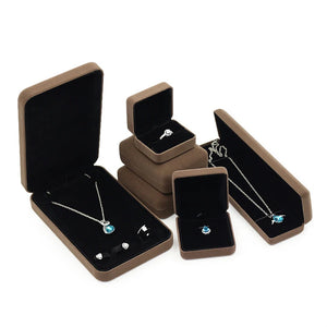 Brown Velvet Jewelry Storage Box for Rings Necklaces Bracelets