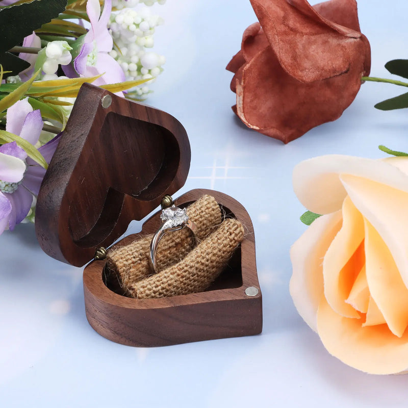 Brown Wooden Wedding Ring Box Magnetic Retro Wood Ring Bearer Rustic Vintage