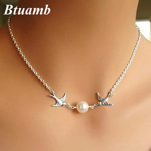 Double Birds Simulated Pearl Necklaces for Women