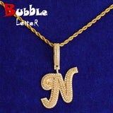 Bubble Initial Letter Necklace Men Real Plated Hip Hop Pendant