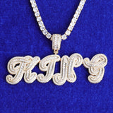 Bubble Letter Name Necklace Men Personalized Pendant Baguette Cursive Font