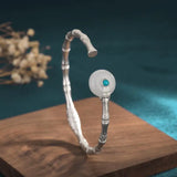 Chinese Style Bamboo Bracelet Silver Craft Field Jade Bracelet
