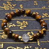 Buddha Engraving Heart Sutra Crystal Tiger Eye Hematite Bracelet