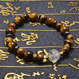 Buddha Engraving Heart Sutra Crystal Tiger Eye Hematite Bracelet
