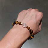 Buddha Engraving Heart Sutra Crystal Tiger Eye Hematite Bracelet