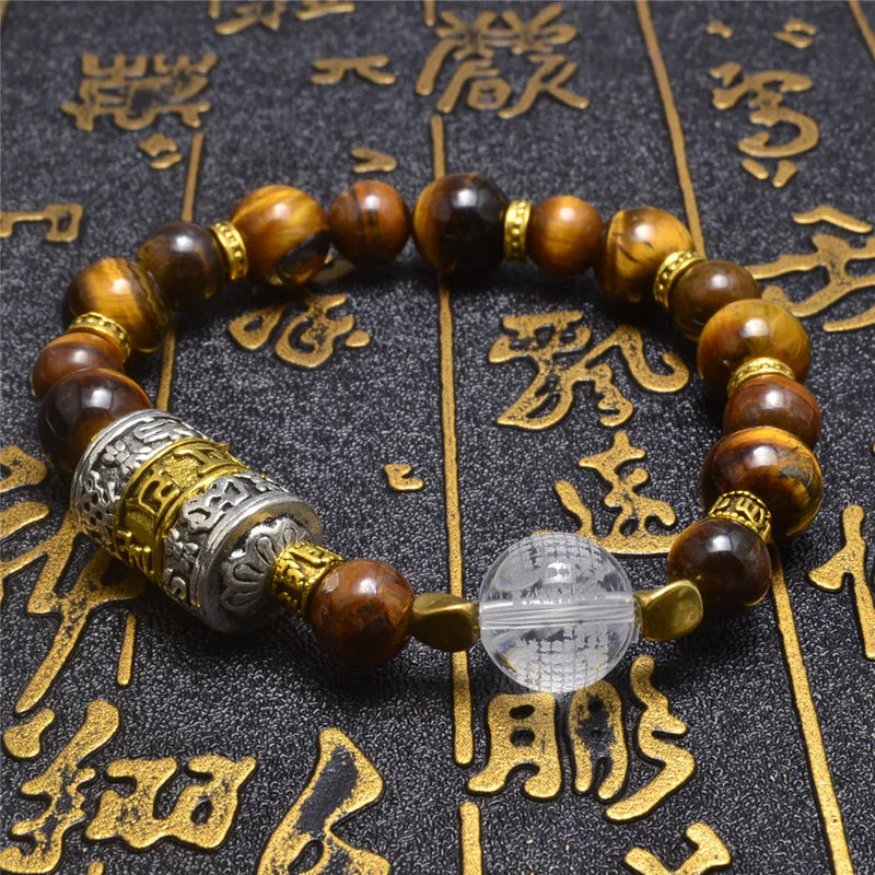 Buddha Heart Sutra Engraving Tiger Eye Bracelet Amulet