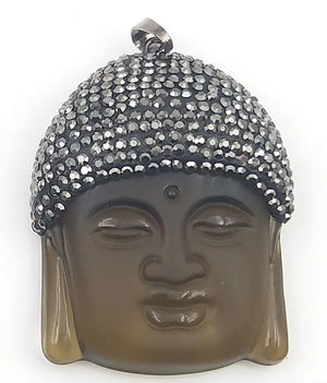 Buddha Head Amulet Pendant Crystal Rhinestone Beads for Necklace