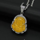 Buddha Pendant Necklace Women Stainless Steel Zircon Crystal Punk Couple Pendant