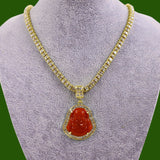 Buddha Pendant Tennis Chain Necklace Iced Out Choker Neck Buddhism Amulet