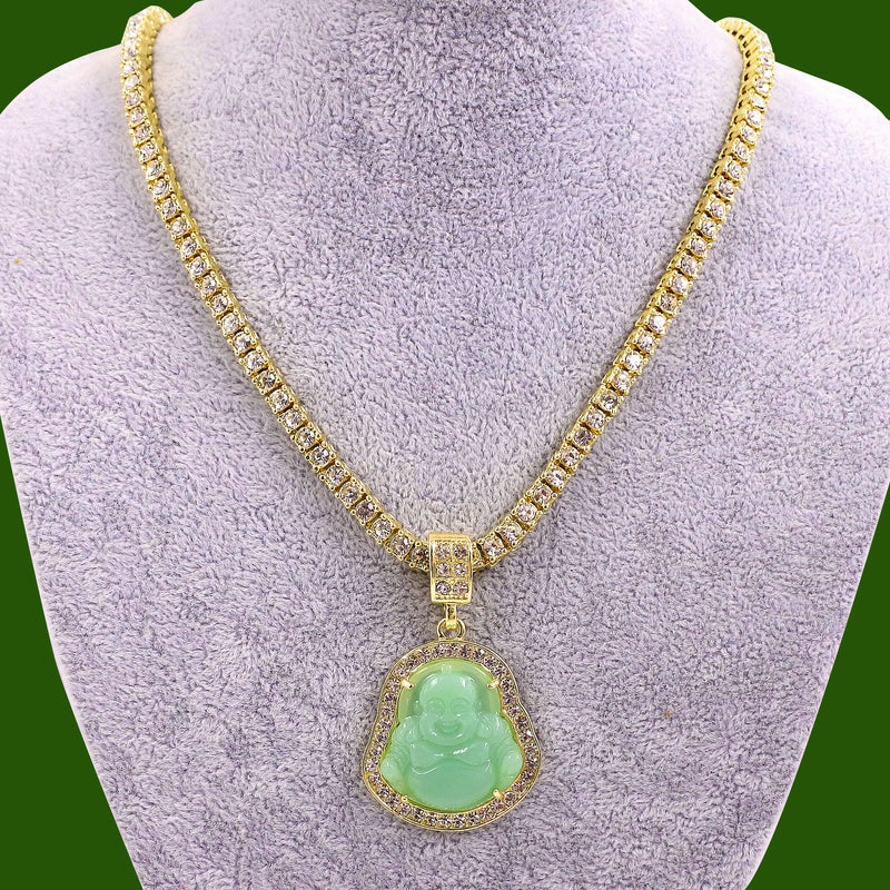 Buddha Pendant Tennis Chain Necklace Iced Out Choker Neck Buddhism Amulet