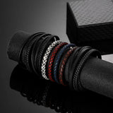 Buddha Leather Bracelet Set Men Punk Bangle Stainless Steel Jewelry