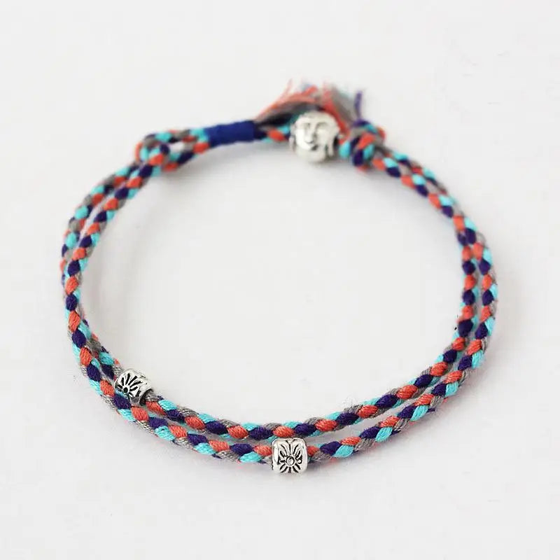 Buddhism Braided Bracelet Tibetan Silver Buddha Head Bracelet