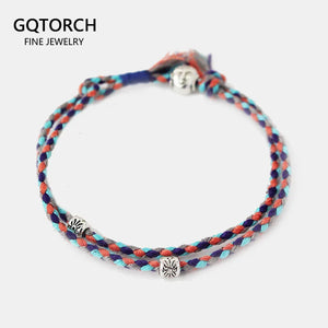 Buddhism Braided Bracelet Tibetan Silver Buddha Head Bracelet