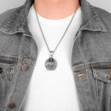 Buddhism Buddha Silver Stainless Steel Men Necklace Pendant Chain for Boyfriend