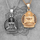 Buddhism Buddha Silver Stainless Steel Men Necklace Pendant Chain for Boyfriend