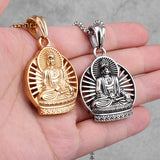 Buddhism Buddha Silver Stainless Steel Men Necklace Pendant Chain for Boyfriend