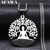 Buddhism Meditation Buddha Yoga Pendant Necklace Stainless Steel