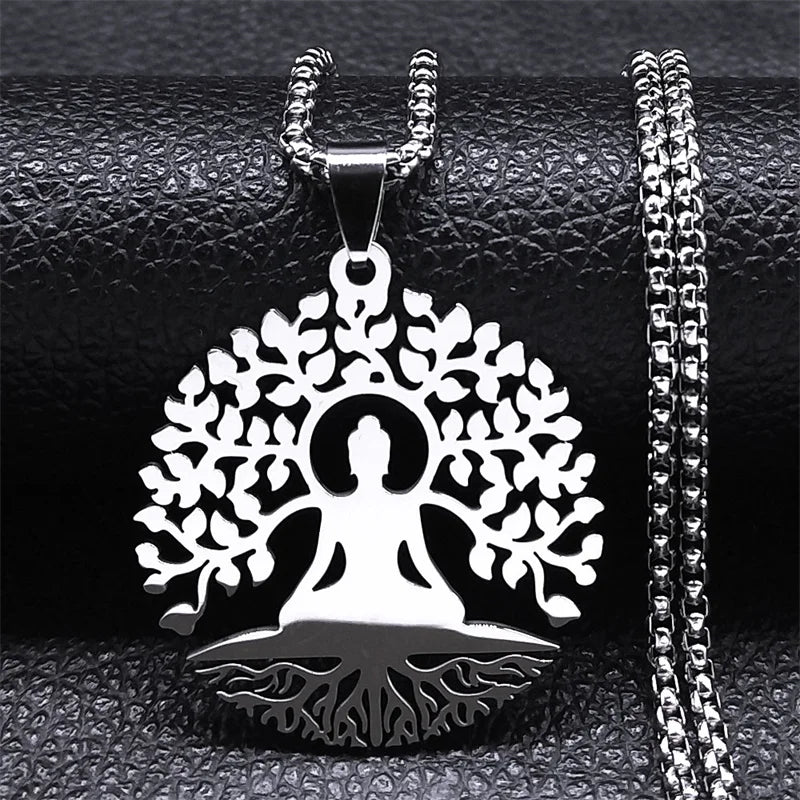Buddhism Meditation Buddha Yoga Pendant Necklace Stainless Steel