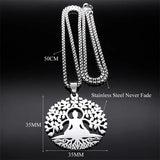 Buddhism Meditation Buddha Yoga Pendant Necklace Stainless Steel