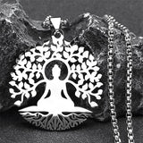 Buddhism Meditation Buddha Yoga Pendant Necklace Stainless Steel