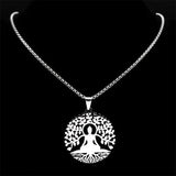 Buddhism Meditation Buddha Yoga Pendant Necklace Stainless Steel