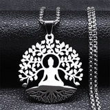 Buddhism Meditation Buddha Yoga Pendant Necklace Stainless Steel