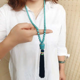 Turquoise Buddha Head Pendant Tassel Necklace