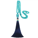 Turquoise Buddha Head Pendant Tassel Necklace