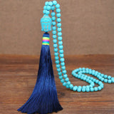 Turquoise Buddha Head Pendant Tassel Necklace