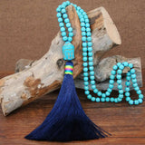 Turquoise Buddha Head Pendant Tassel Necklace