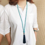 Turquoise Buddha Head Pendant Tassel Necklace