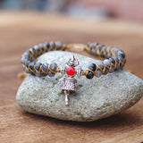 Vajra Bell Labradorite Beads Charm Bracelet Yoga Chakra Bangle