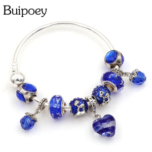 Crystal Heart Pendant Bracelet Women's Charm Beaded Bracelets Bangle
