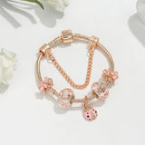 Ladybug Flowers Beaded Glass Bangle Charm Bracelet
