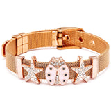 Mesh Stainless Steel Ladybug Stars Charm Bracelet Bangle