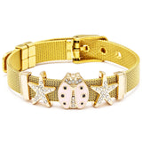 Mesh Stainless Steel Ladybug Stars Charm Bracelet Bangle