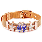 Mesh Stainless Steel Ladybug Stars Charm Bracelet Bangle