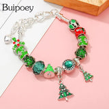 Green Beads Christmas Tree Charm Bracelets For Women