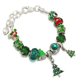 Green Beads Christmas Tree Charm Bracelets For Women