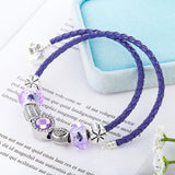 Purple Rhinestone Leather Bracelet Women's Bangle Double Fine Jewelry