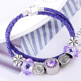 Purple Rhinestone Leather Bracelet Women's Bangle Double Fine Jewelry